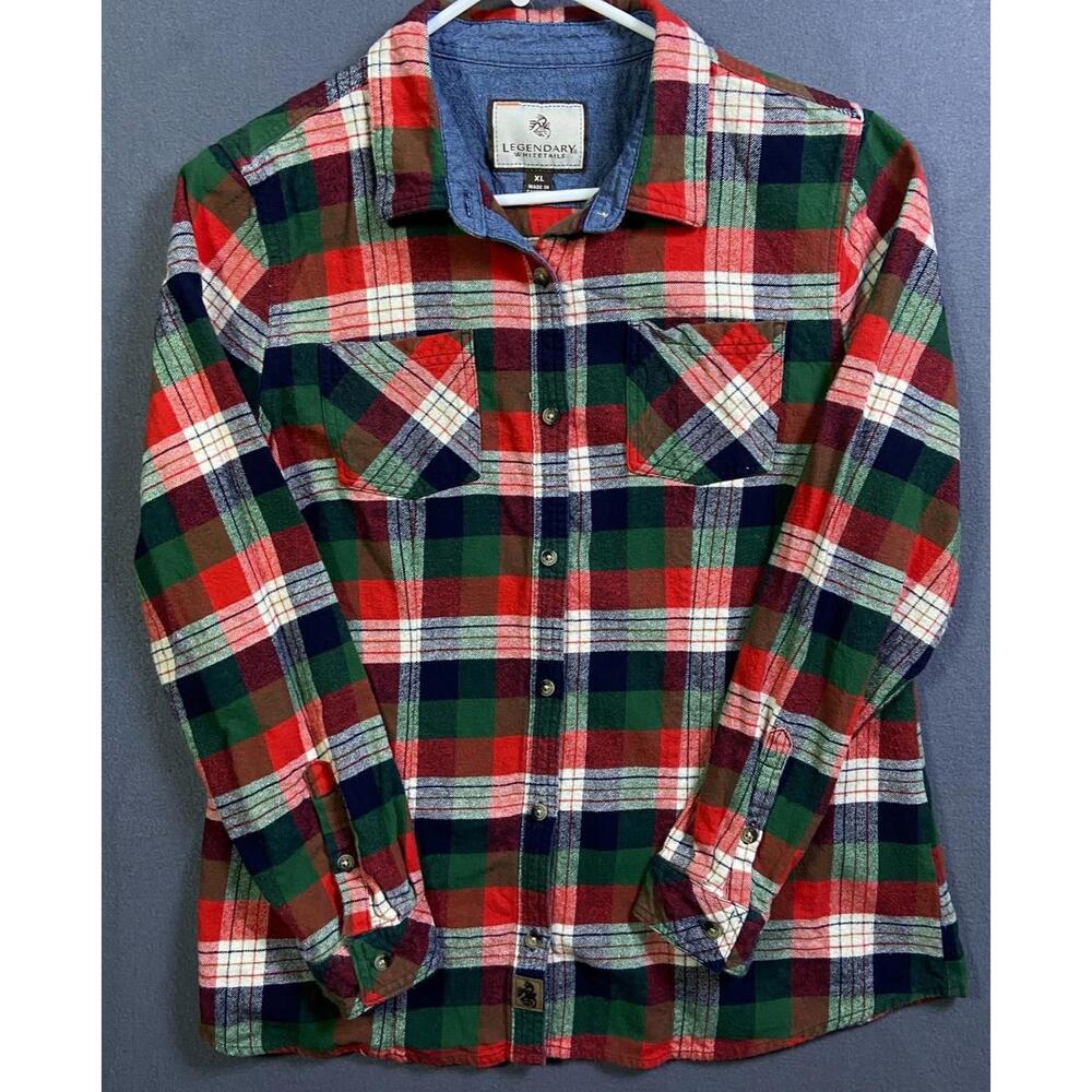 Legendary Whitetails Buck Camp Corduroy Flannel Shirt Women’s Large 41x27 Plaid